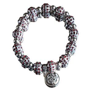 Rustic Cuff Metal Stainless Steel Shambala Beaded Stretch Bracelet